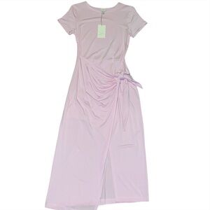 Elegant Light Pink Midi Dress with a Tie-Front Detail